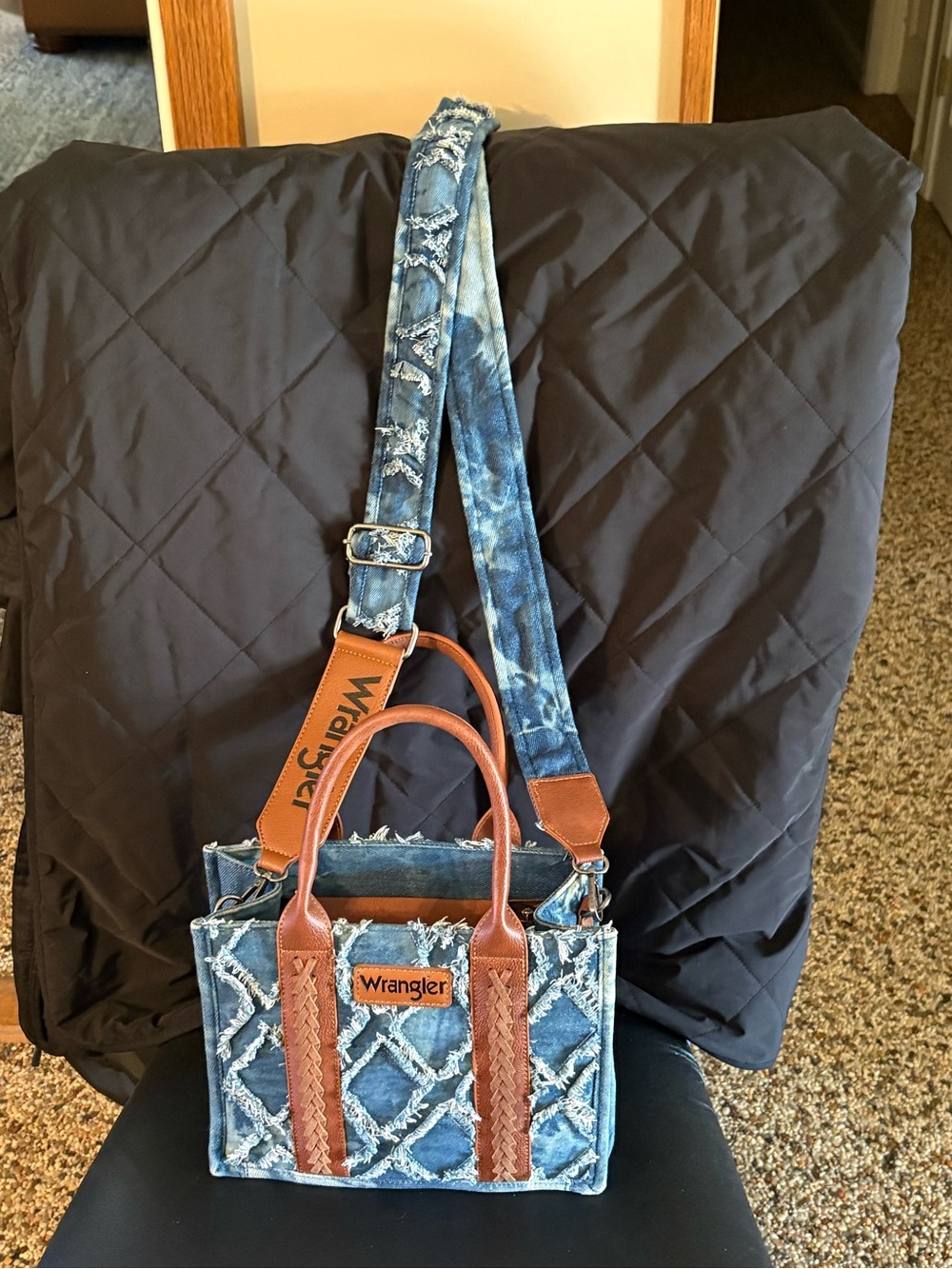 Wrangler Blue Denim Tote with Brown Leather Accents - Picture 2 of 3